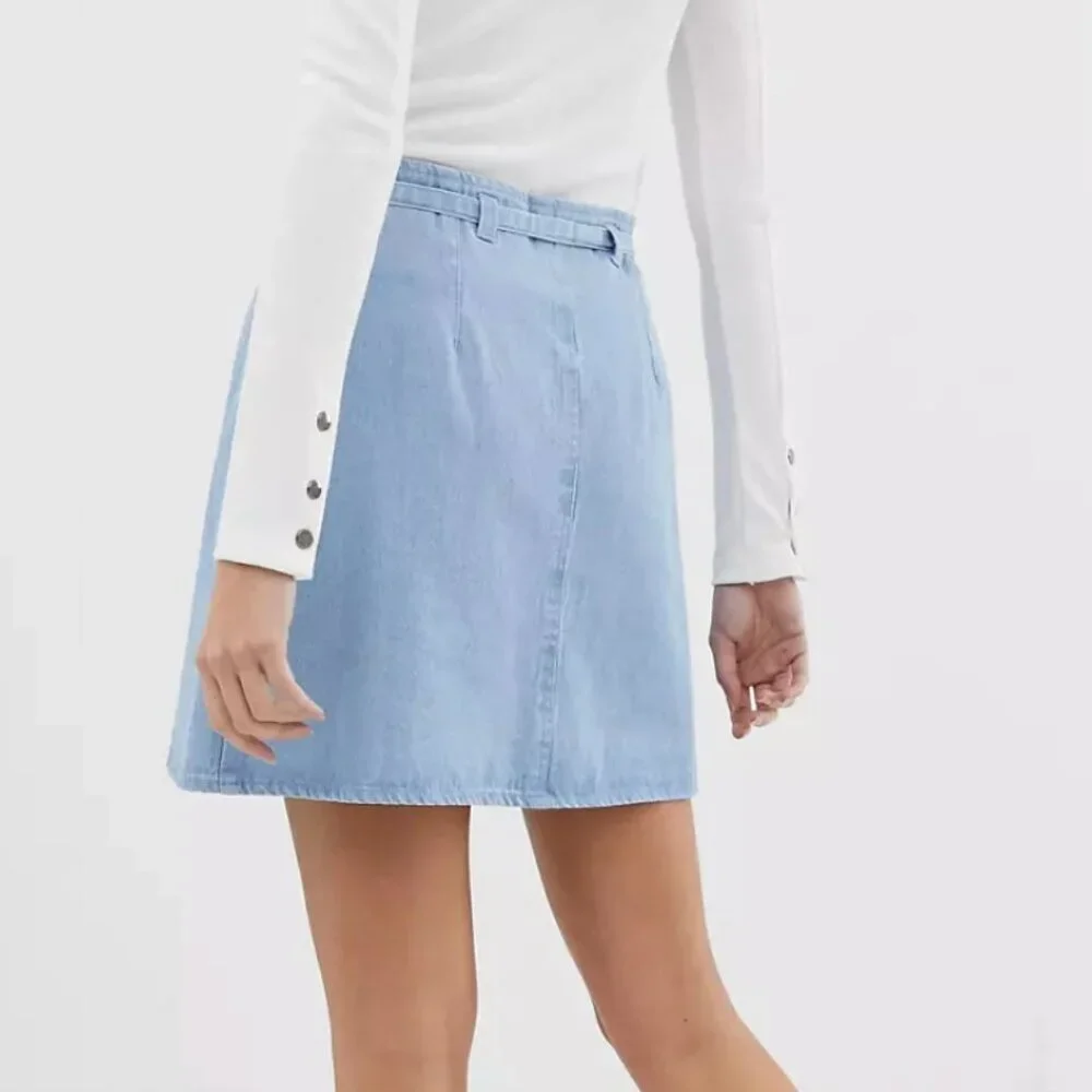ASOS Denim Button Through Mini Skirt with Skinny Belt